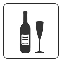 Alcohol icon. Bottle wine sign. Black silhouette isolated on white background. Elegance symbol of drink, beverage, champagne, cocktail or bar, restaurant menu. Design element label Vector illustration