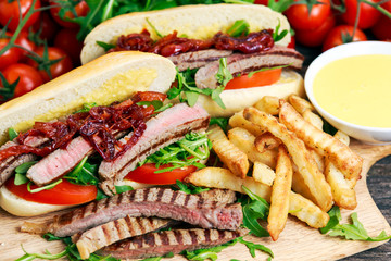 Perfect steak sandwich with home mayones and chips