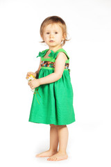 Little girl in a green dress