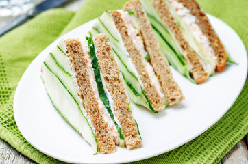 Salmon Greek yogurt cucumber rye sandwiches