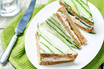 Salmon Greek yogurt cucumber rye sandwiches