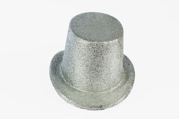 silver tall hat on white background