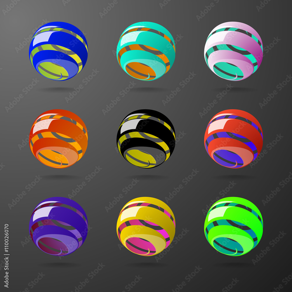 Sticker Set of color spiral ball shapes. 