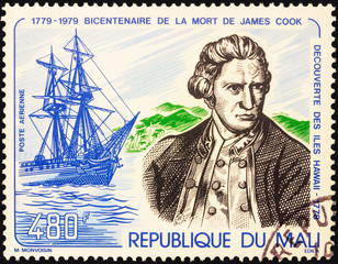 Captain James Cook and his ship 