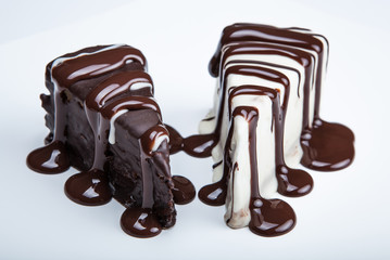 chocolate cakes on a plate close up