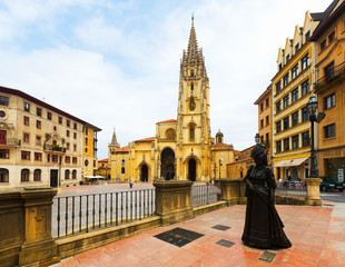 Fototapeta na wymiar Cathedral of San Salvador and the Statue of La Regenta