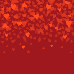 Bright red background with transparent hearts for design to the Valentine's Day. Background for the blog site to create a festive mood and love.