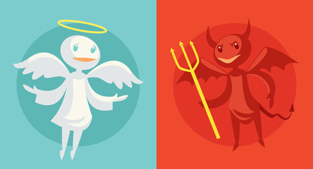 Devil and angel. Vector flat cartoon illustration
