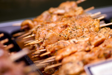 close-up shot of kebabs.