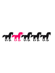 be different horses row pattern design unicorn pink horse outline silhouette shadow symbol logo stallion