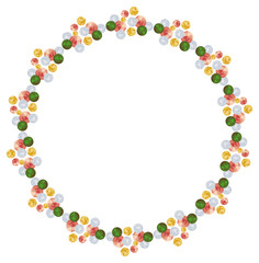 Round frame with bead necklace. Vector clip art.