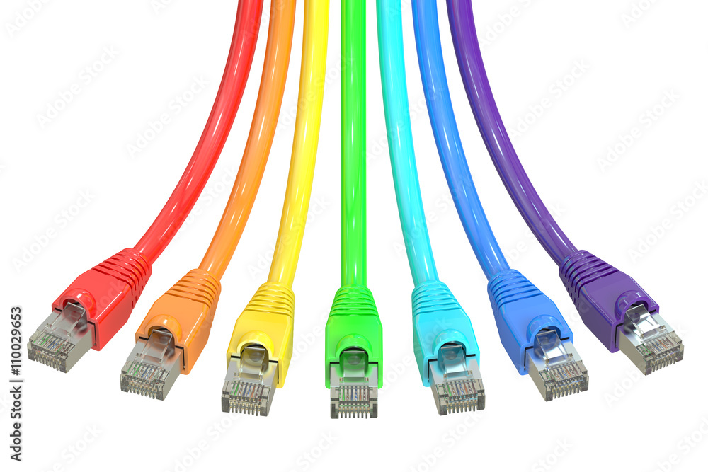 Poster colored computer network cables, 3d rendering