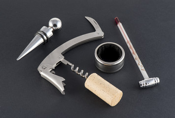 Corkscrew and accessories for wine - obrazy, fototapety, plakaty