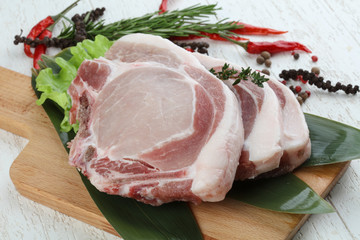 Raw pork t-bone steak