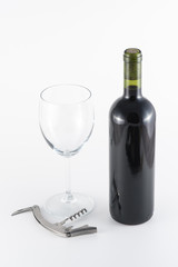 Red wine bottle and accessories