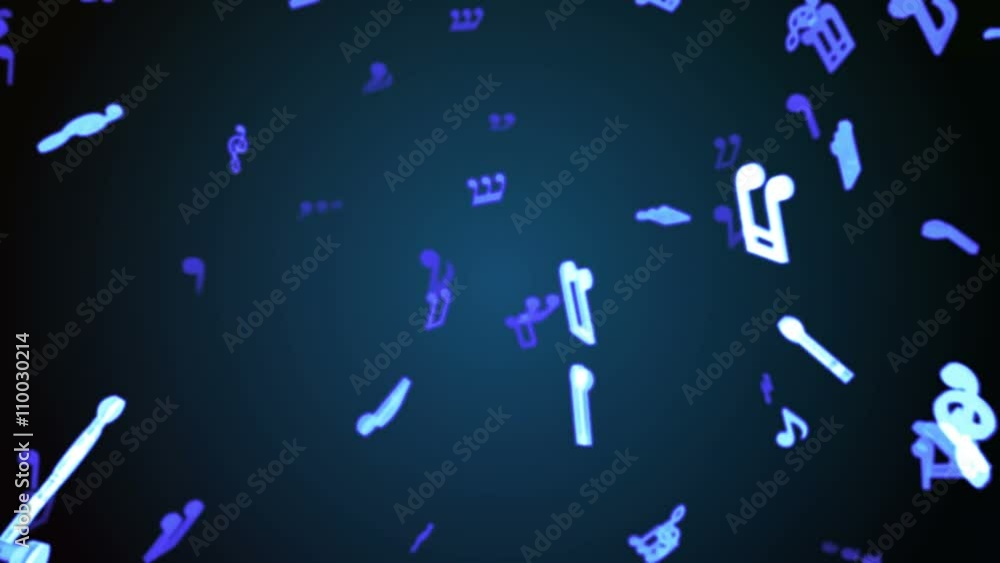 Poster seamless looping background animation of 3d wireframe music notes