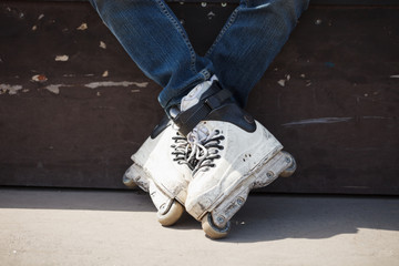 Rollerblader skating in aggressive inline skates