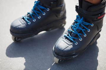 Rollerblader skating in aggressive inline skates