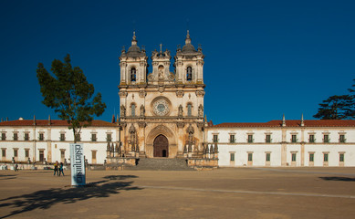 Fototapeta na wymiar Exterior of the famous medieval Alcobaca Monastery in Portugal