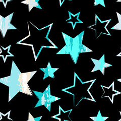 Obraz premium Cute vector geometric seamless pattern. Brush strokes and stars. Hand drawn grunge texture. Abstract forms. Endless texture can be used for printing onto fabric or paper