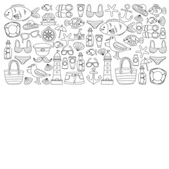 Doodle beach and Travel icons Hand drawn picture