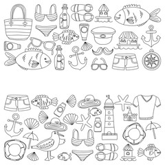 Doodle beach and Travel icons Hand drawn picture