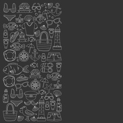 Doodle beach and Travel icons Hand drawn picture