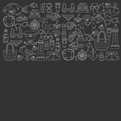Doodle beach and Travel icons Hand drawn picture