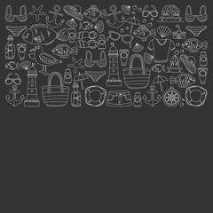 Doodle beach and Travel icons Hand drawn picture