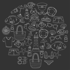 Doodle beach and Travel icons Hand drawn picture