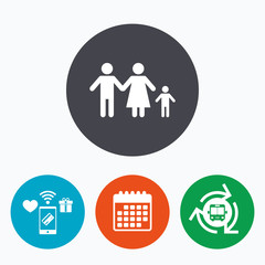 Complete family with one child sign icon.