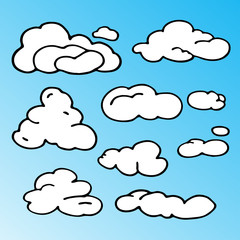Hand Drawn Cloud Set. Silhouette Vector Illustration . Isolated On White Background.