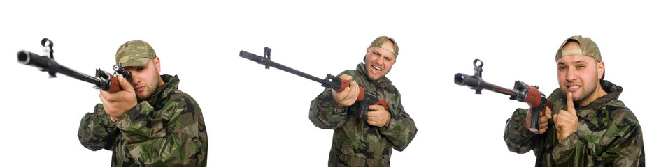 Soldier with sniper rifle isolated on white