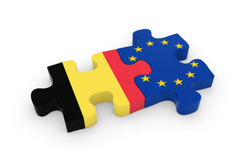 Belgium and EU Puzzle Pieces - Belgian and European Flag Jigsaw 3D Illustration