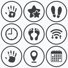 Obraz premium Hand and foot print icons. Imprint shoes symbol.