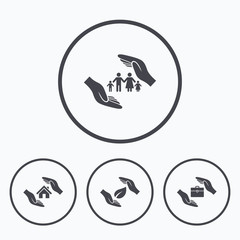 Hands insurance icons. Human life-assurance.