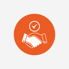 Tick handshake sign icon. Successful business.