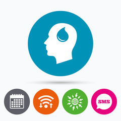 Head with drop sign icon. Male human head.