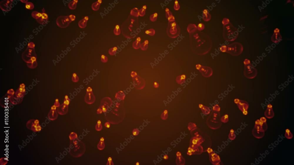 Poster seamless looping background animation of 3d wireframe light bulbs