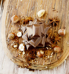 pieces of chocolate with nuts and cinnamon