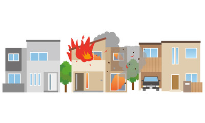 火災　火事　住宅街 © koti