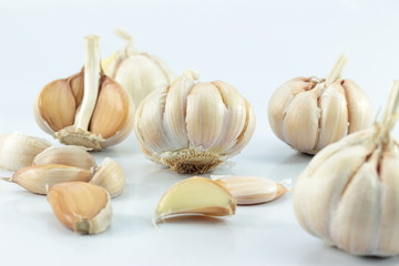 Lots of garlic On a white background