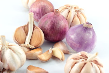 shallots and garlic  on white background