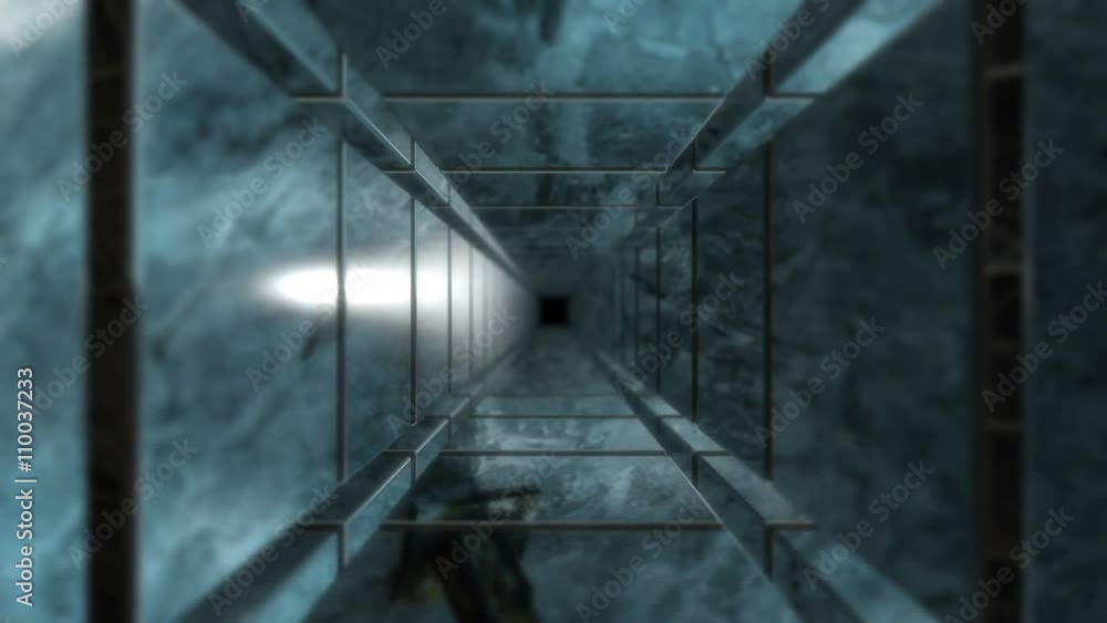 Poster seamless looping 3d animation of a reflecting futuristic tunnel