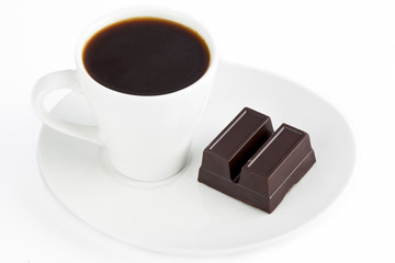 black coffee and chocolate bar.