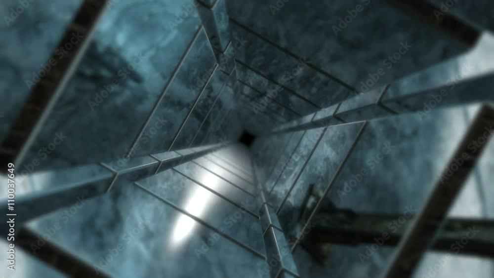 Poster seamless looping 3d animation of a turning reflecting futuristic tunnel