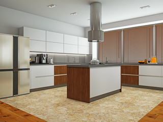 Interior of modern kitchen 3D rendering