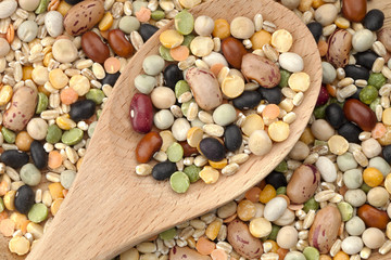 mixed beans and pulses with spatula