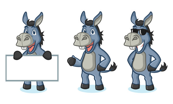 Blue Donkey Mascot happy