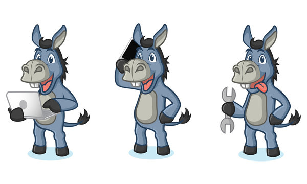 Blue Donkey Mascot with laptop